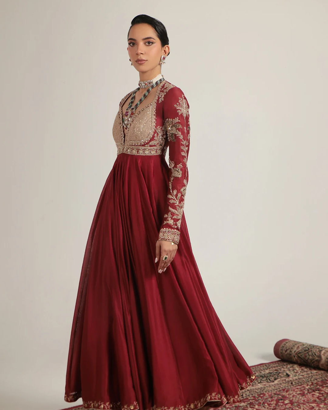 Niti Bothra - Zar-Rang Maroon Heavy Yoke Kalidar Set