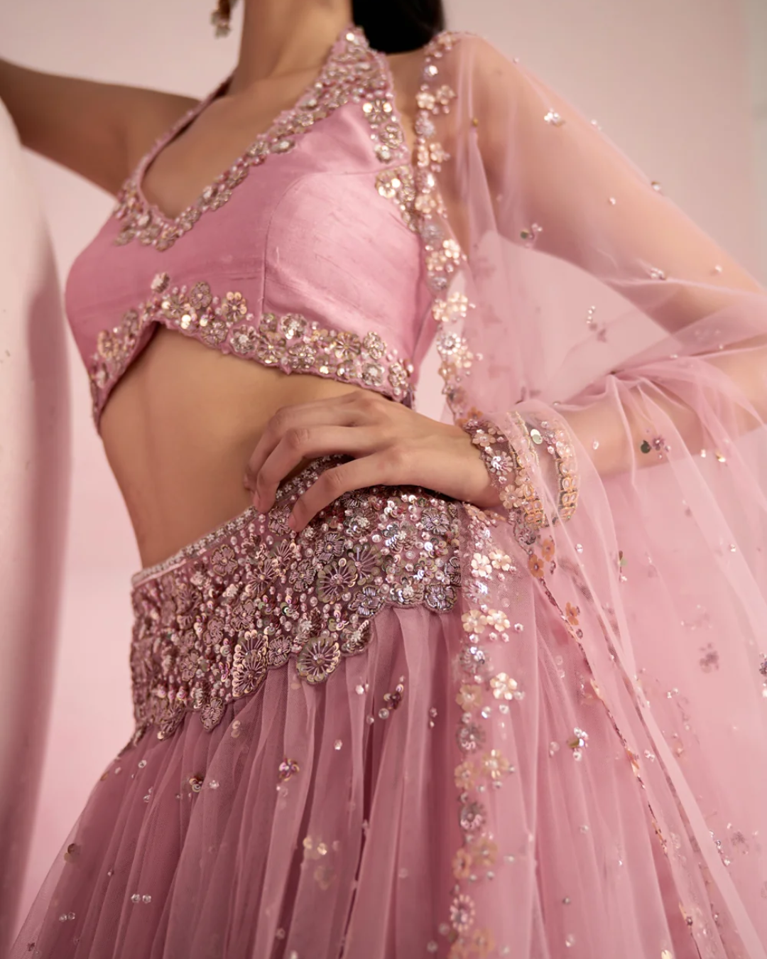 Prevasu - Soft Pink Lehenga Set From Solene