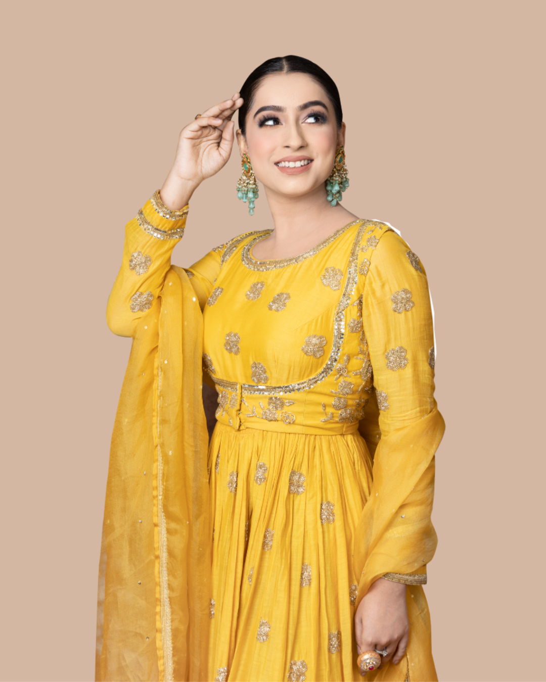 Sonali Bansal - Mustard yellow anarkali set with short jacket and dupatta From Wedding Capsule