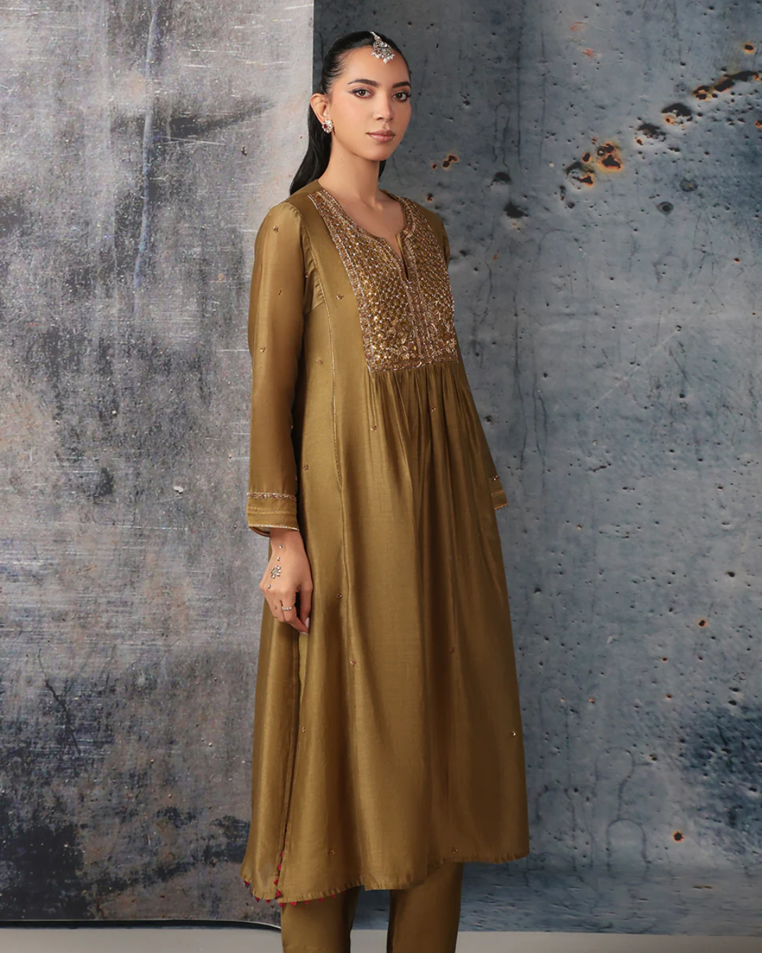 Niti Bothra - Mehrang Olive Green Frockstyle Kurta Set