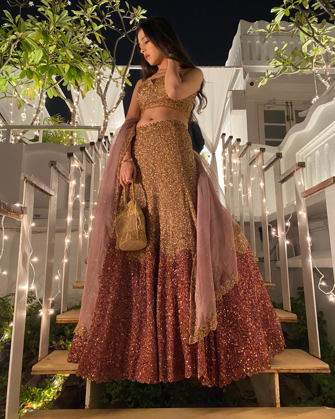 Isa by Dolly Wahal - Gold Sequin Lehenga Set From Athena