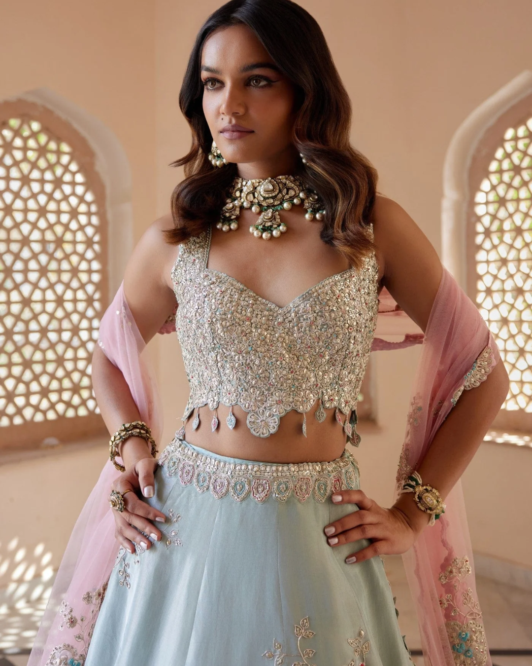 Osaa By Adarsh - Tea Green Embroidered Lehenga From RASM