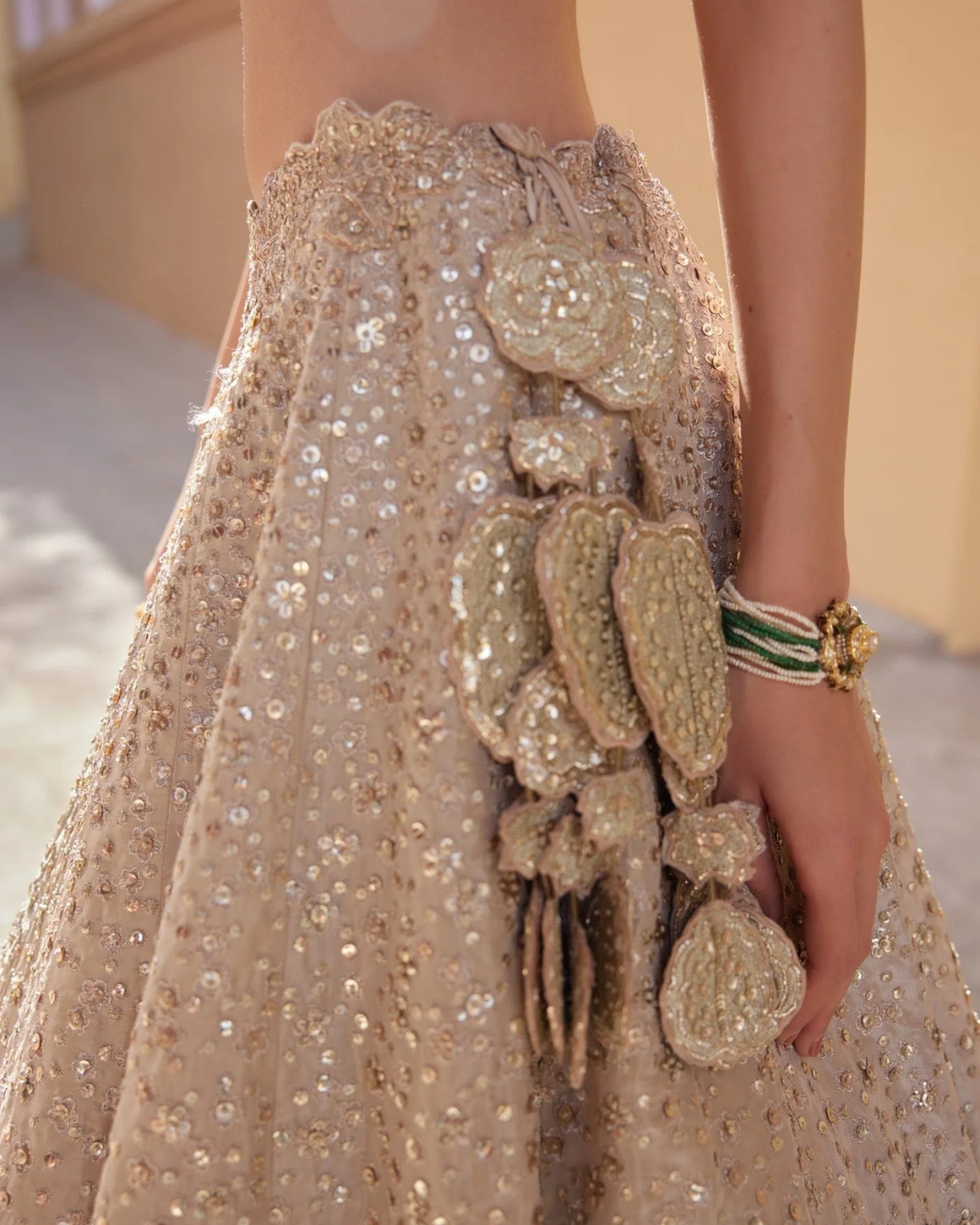 Osaa By Adarsh - Beige Champagne Embroidered Lehenga From RASM