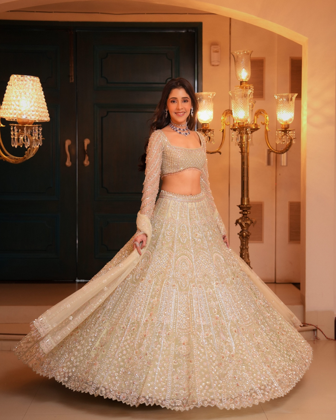 Isa by Dolly Wahal - Sea Green Bridal Lehenga With Pink Accents From Ittara