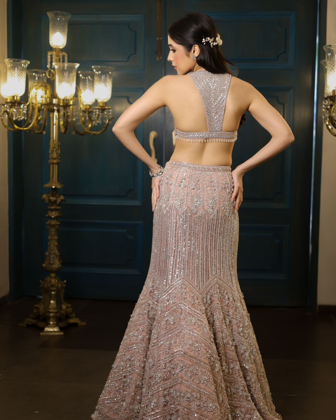 Isa by Dolly Wahal - Powder Pink Fishcut Lehenga From Fiza