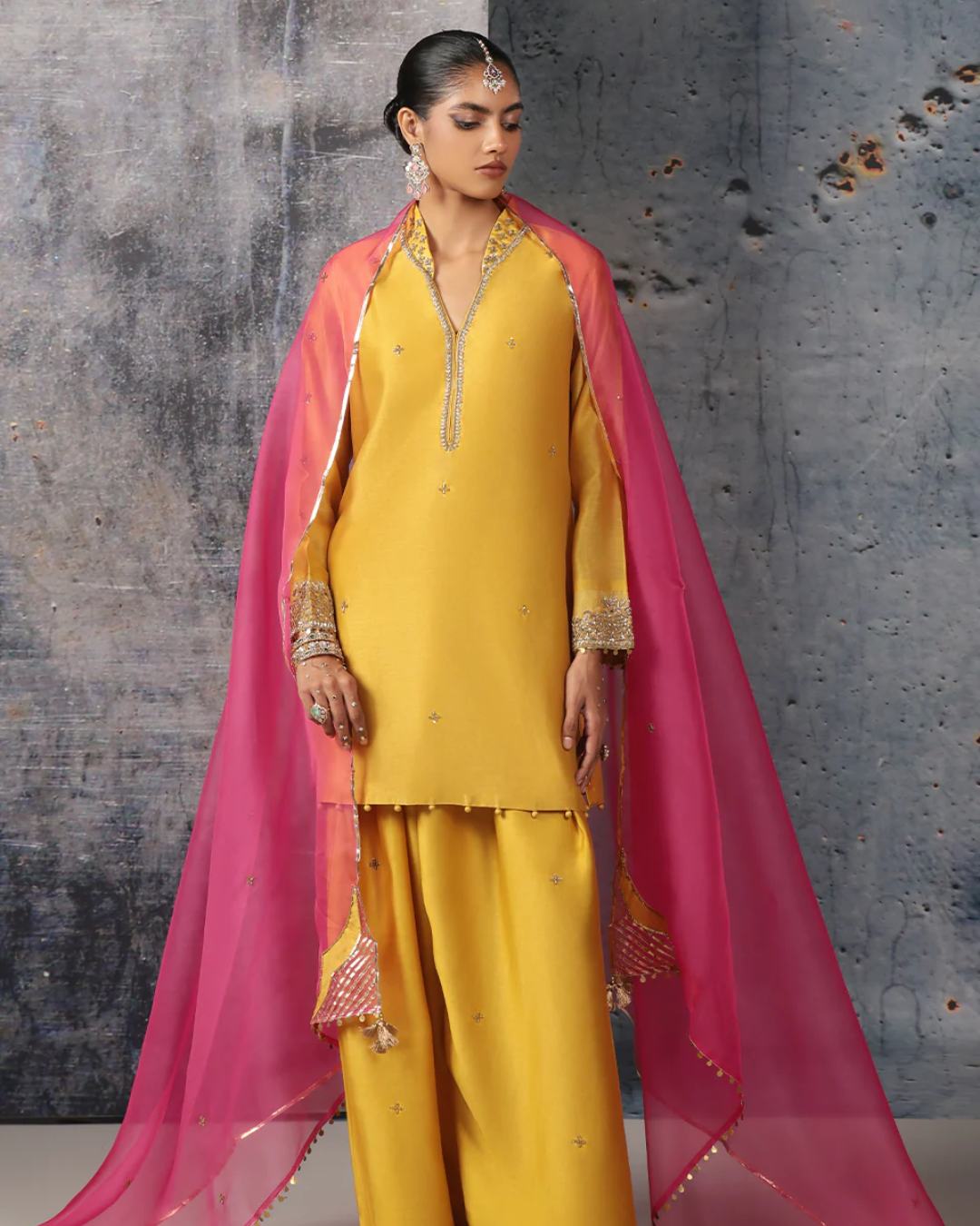 Niti Bothra - Mehrang Yellow Short Buti Kurta Set