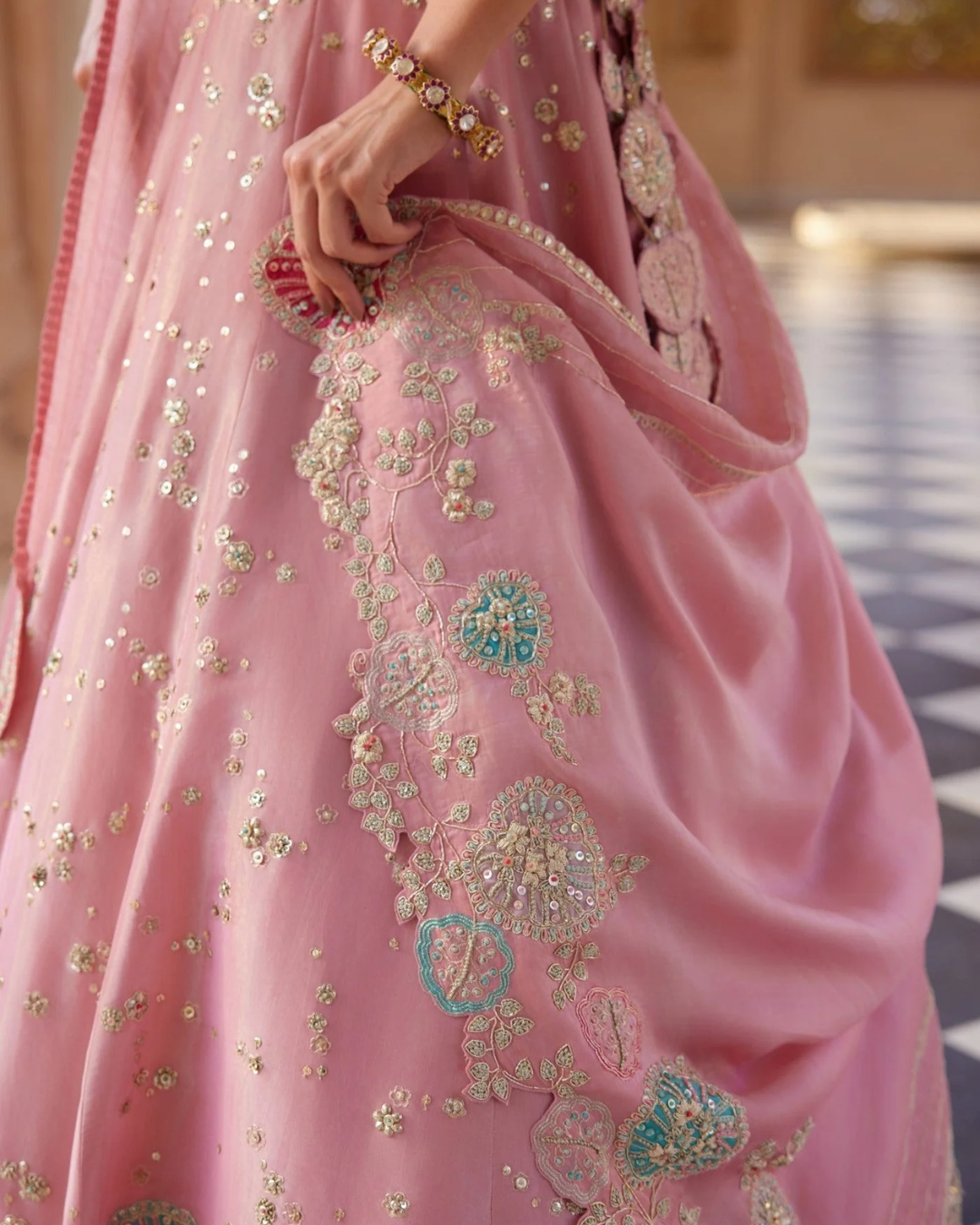 Osaa By Adarsh - Flamingo Pink Embroidered Lehenga From RASM