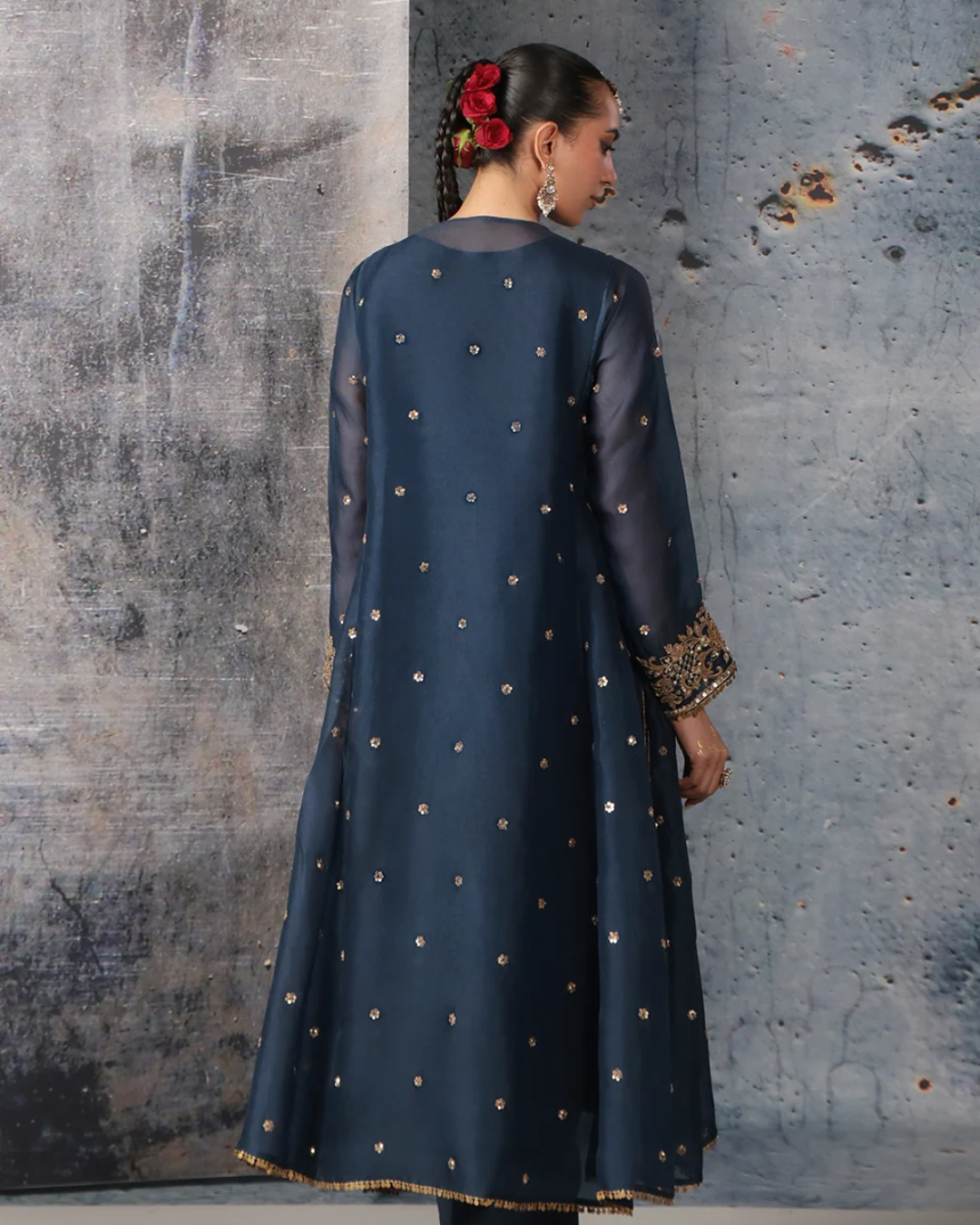 Niti Bothra - Zar-Rang Blue Long Pheran Kurta Set