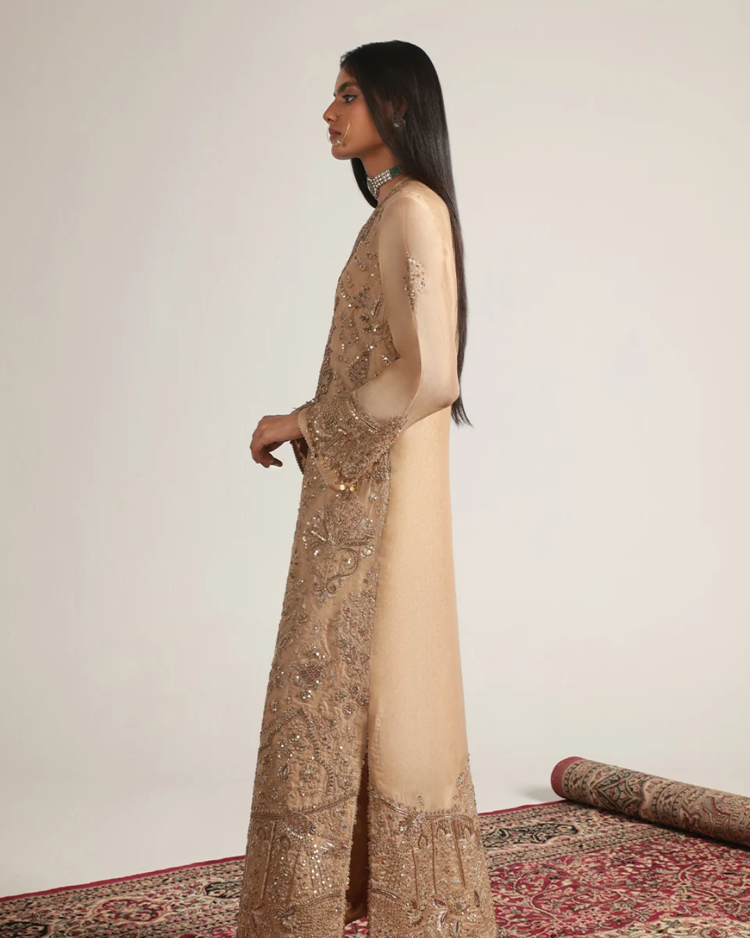 Niti Bothra - Zar-Rang Ivory Heavy Jaal Kaftan Set