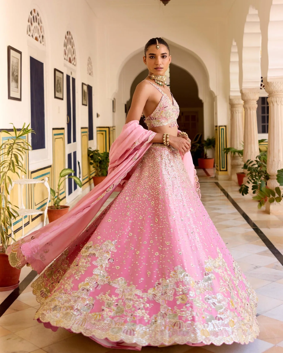 Osaa By Adarsh - Rosaline Pink Tissue Lehenga Set From SAFAR