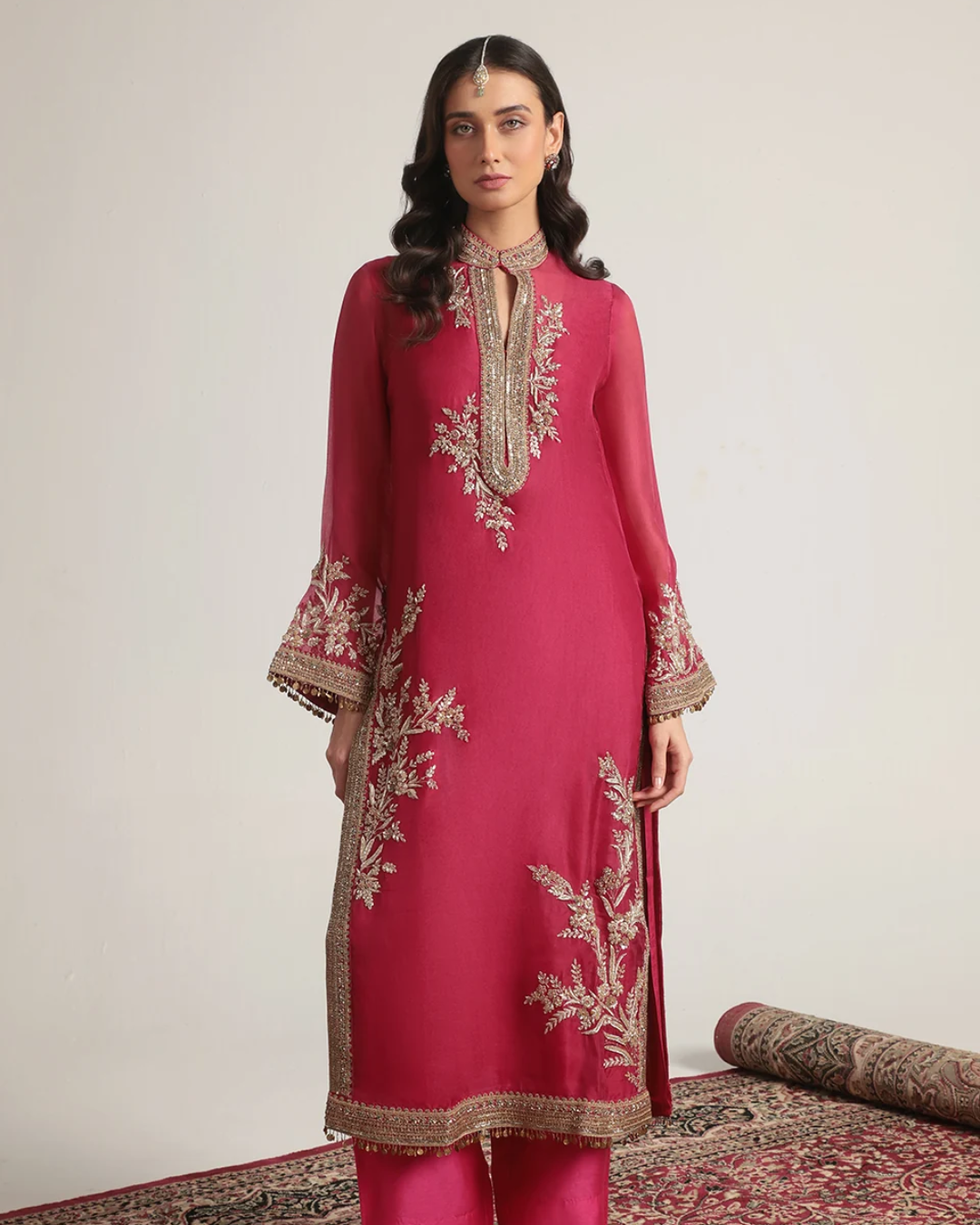 Niti Bothra - Zar-Rang Pink Jaal Kurta Set