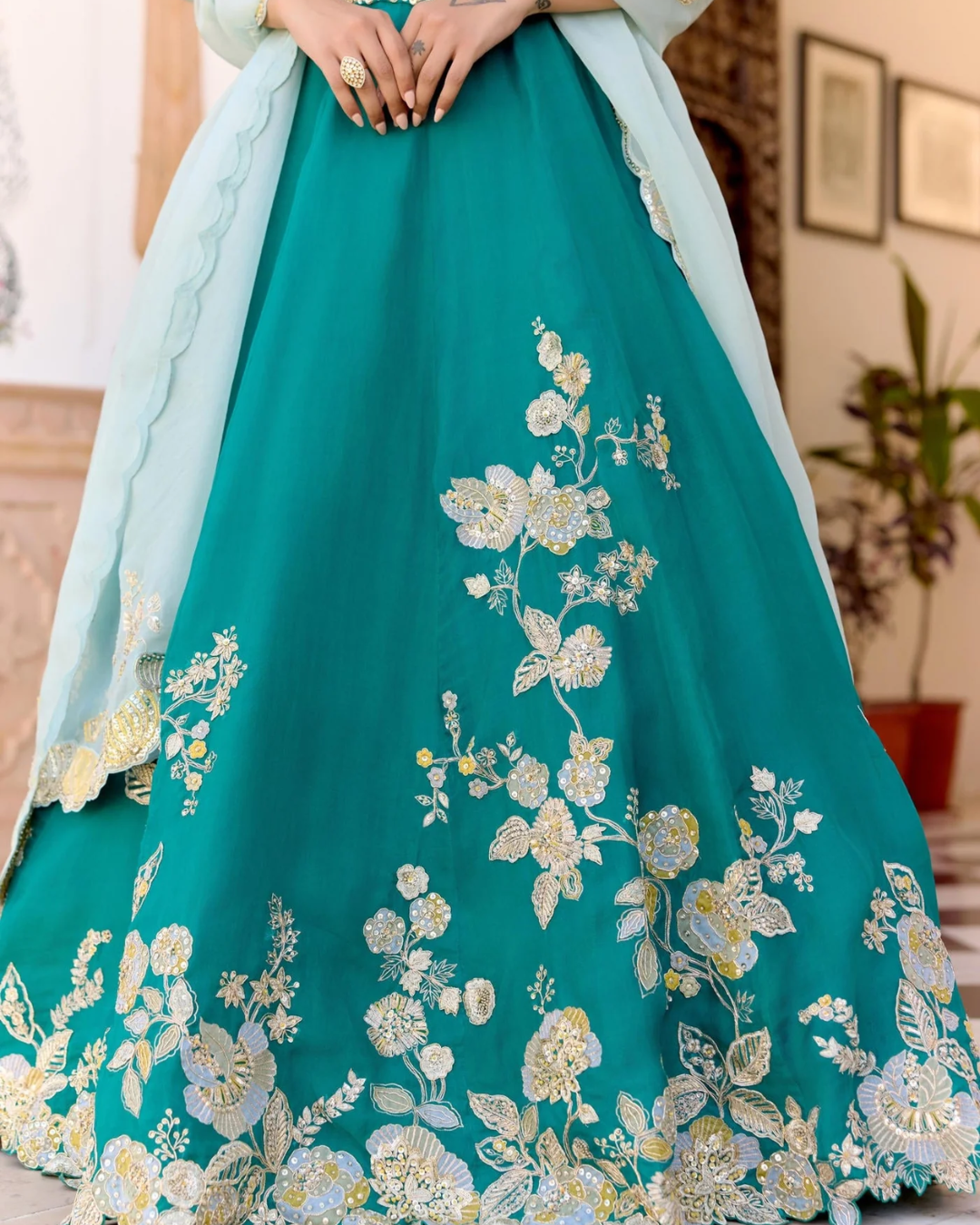Osaa By Adarsh - Pine Green Jaal Embroidered Lehenga Set From SAFAR