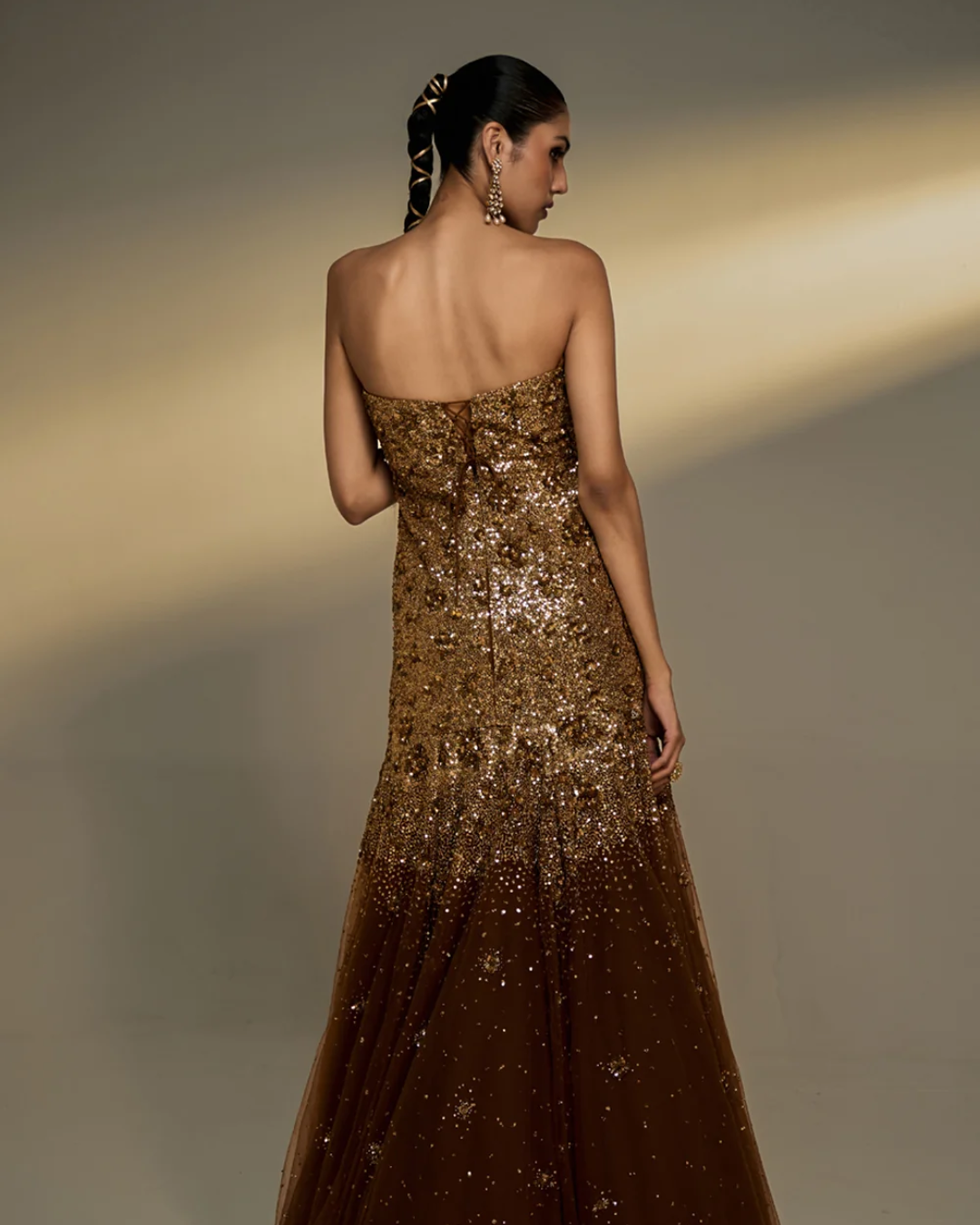 Prevasu - Copper Gold Gown From The Mocha Edit