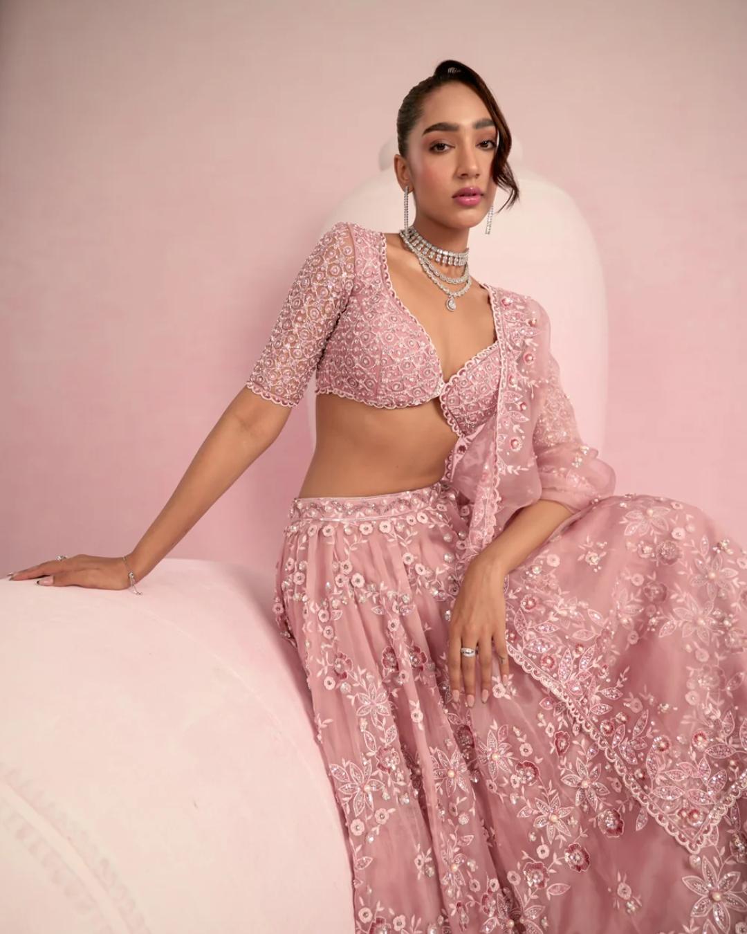 Prevasu - Blush Pink Lehenga Set From Solene