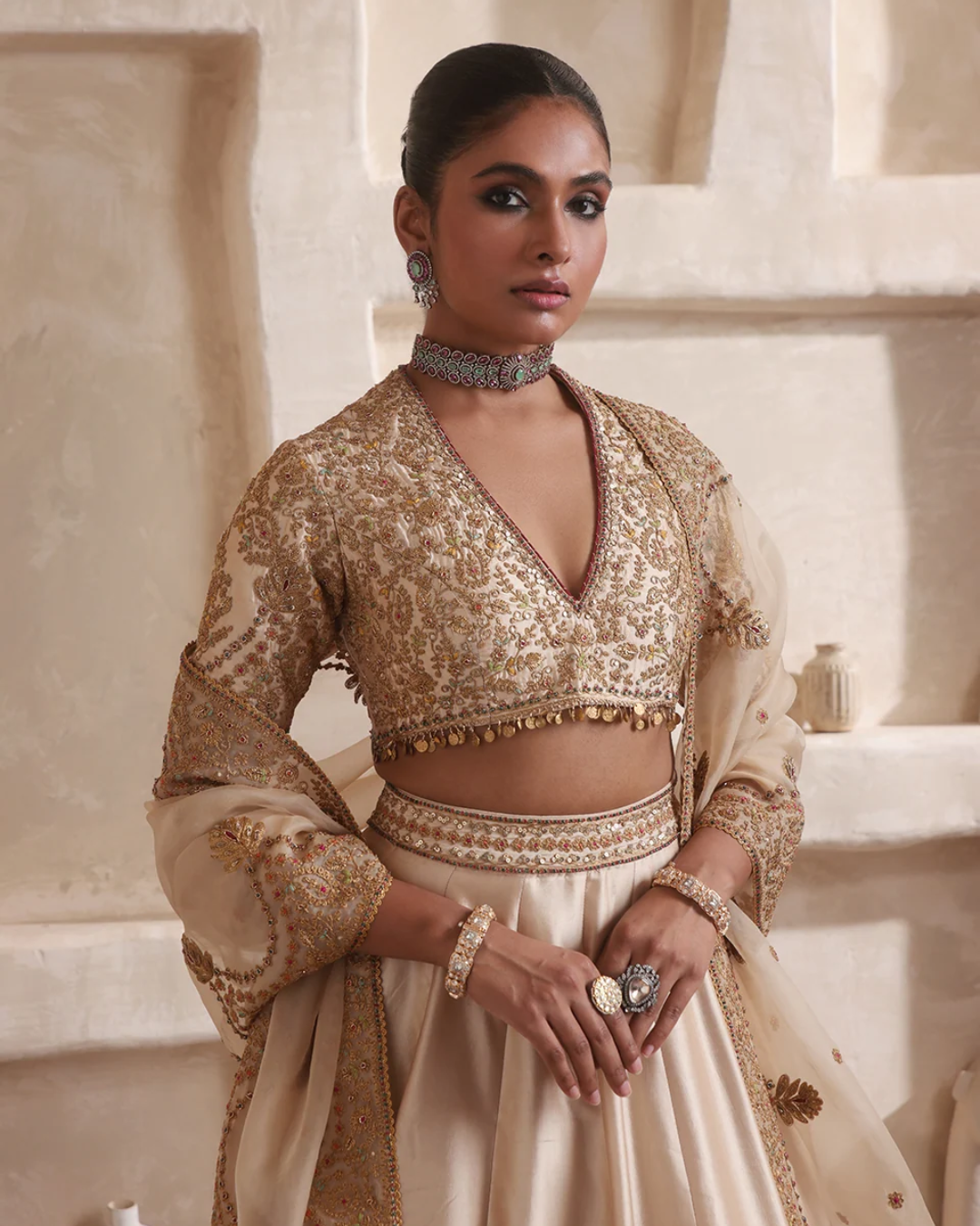 Niti Bothra - Zar-Rang Ivory Scallop Lehenga Set