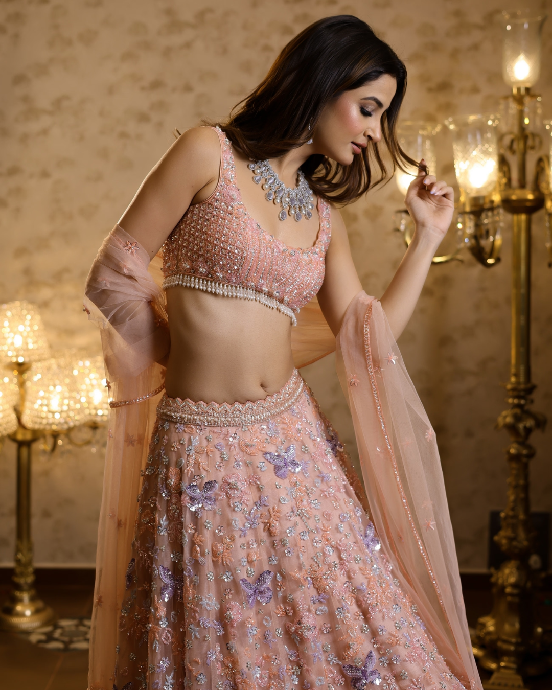 Isa by Dolly Wahal - Peach Frill Lehenga From Fiori