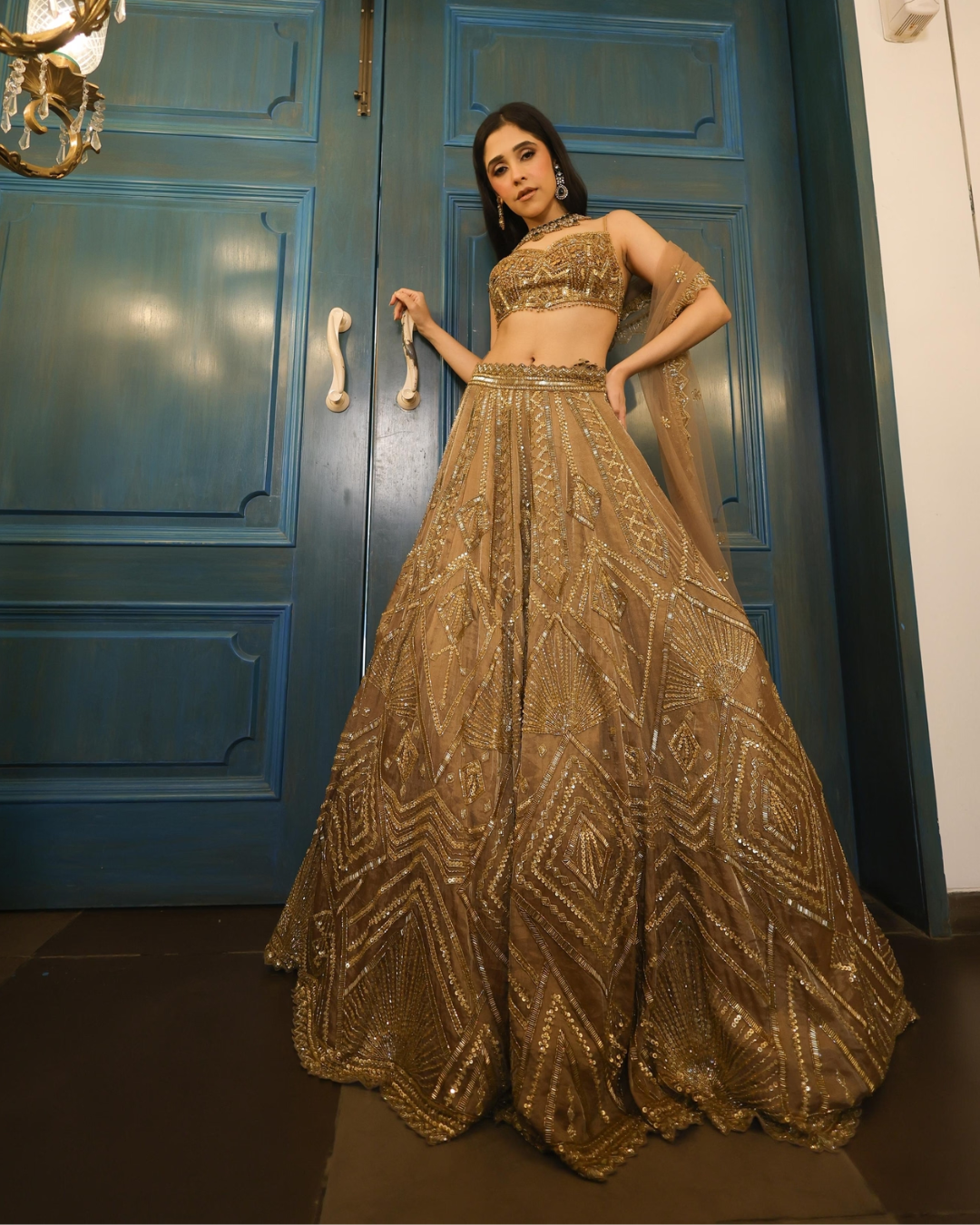Isa by Dolly Wahal - Mocha Tissue Lehenga From Fiza