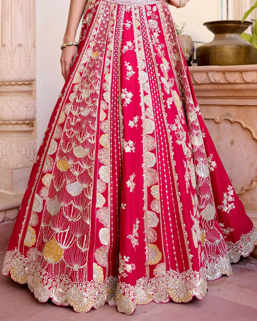 Osaa By Adarsh - Cut Ruby Mulberry Silk Lehenga Set From SAFAR
