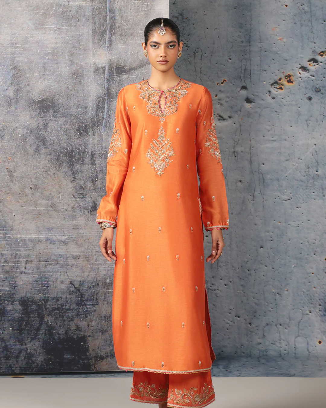 Niti Bothra - Mehrang Orange Straight Long Kurta Set