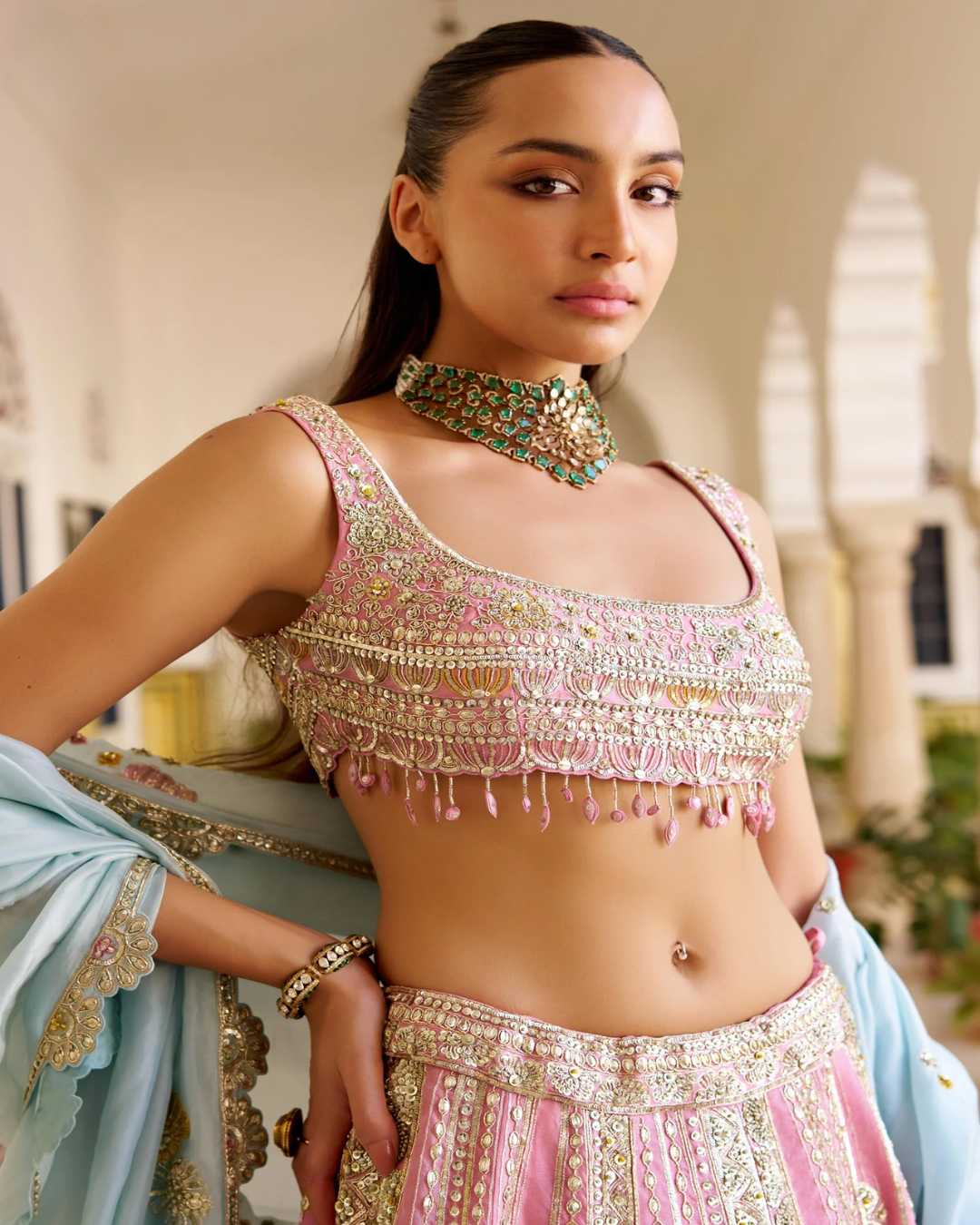 Osaa By Adarsh - Rosaline Pink Organza Lehenga Set From SAFAR