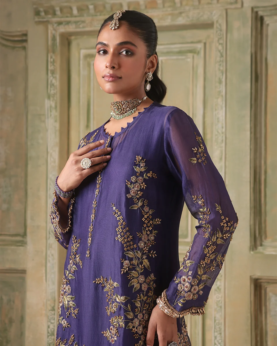 Niti Bothra - Zar-Rang Purple Multicolor Jaal Kurta Set