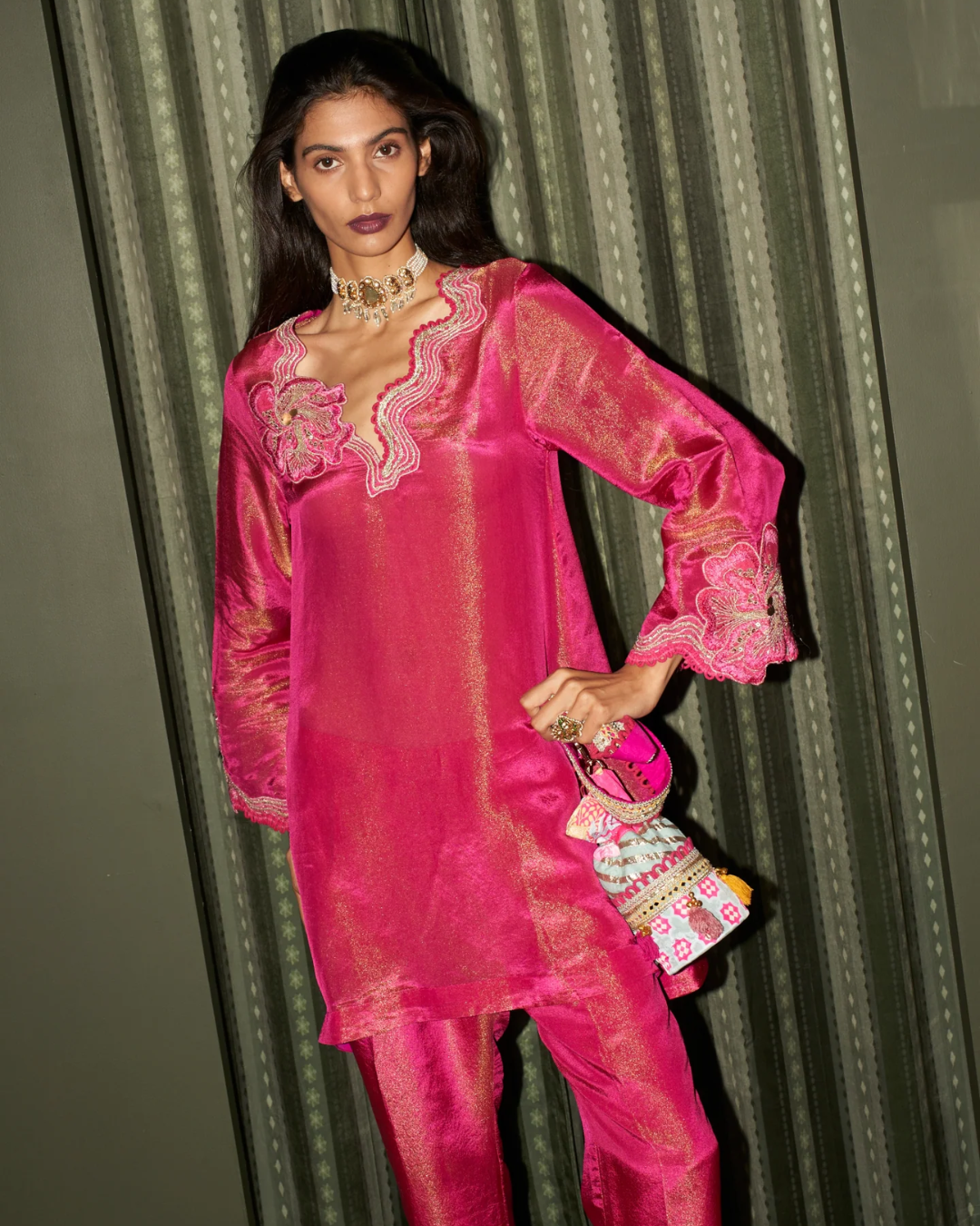 Rishi and Vibhuti - Fuschia Bling Kurta Set From Rock & Roll