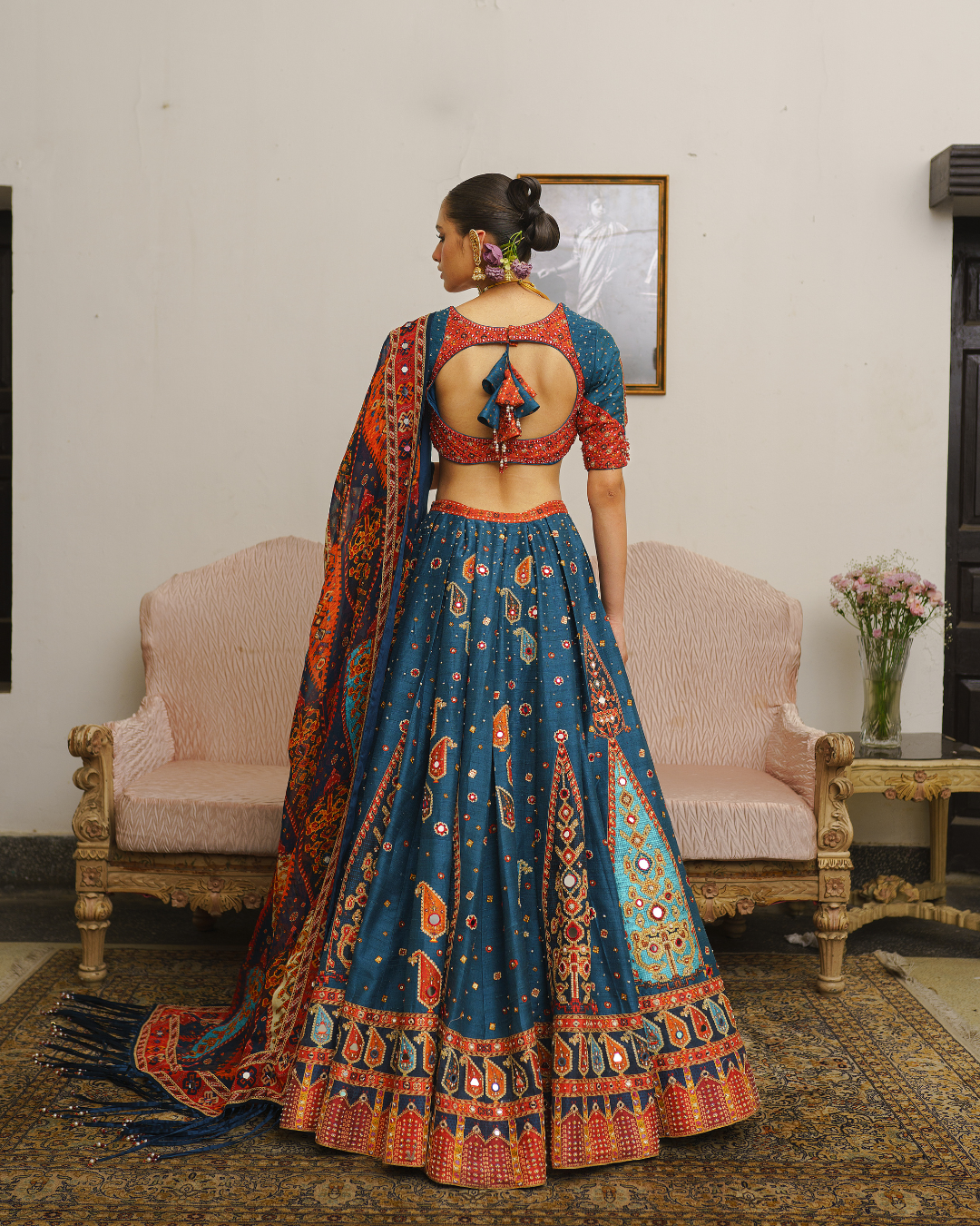 Aditi Gupta - Dark Teal Paisley Lehenga Set
