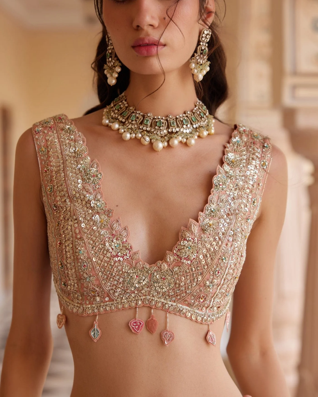 Osaa By Adarsh - Salmon Peach Embroidered Lehenga From RASM