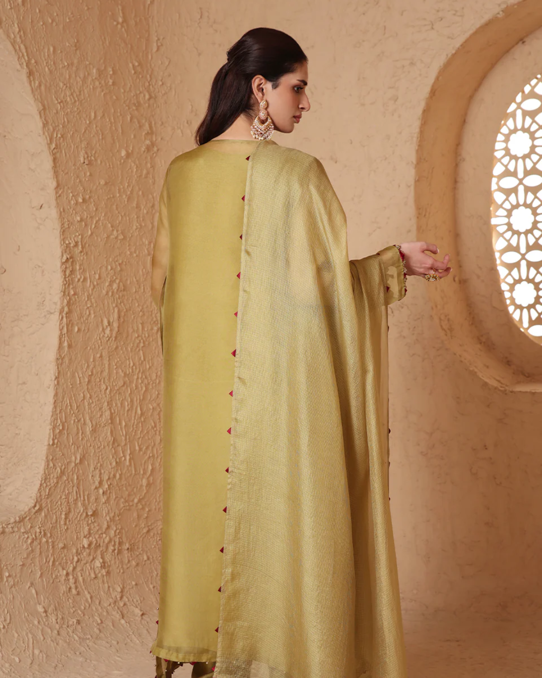 Niti Bothra - Mehrang Olive Green Heavy Neck Kurta Set