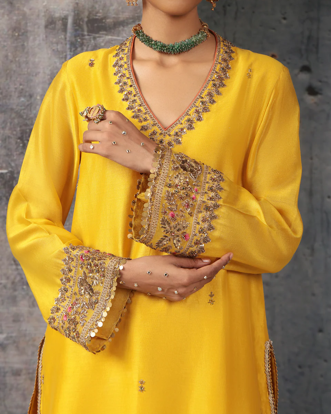 Niti Bothra - Mehrang Yellow V Neck Short Kurta Set
