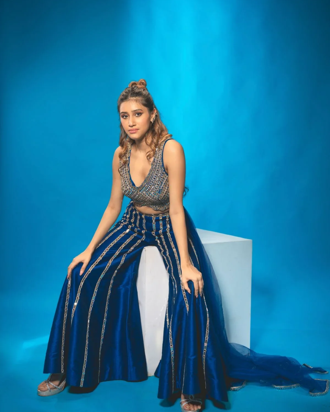 Anisha Shetty - Azure Blue Sharara Set From Rangin