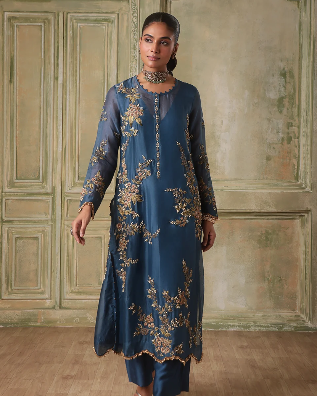 Niti Bothra - Zar-Rang Blue Multicolor Jaal Kurta Set