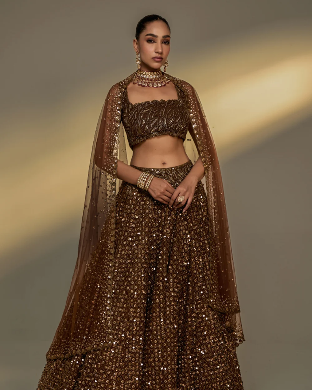 Prevasu - Copper Gold Corset Lehenga Set From The Mocha Edit