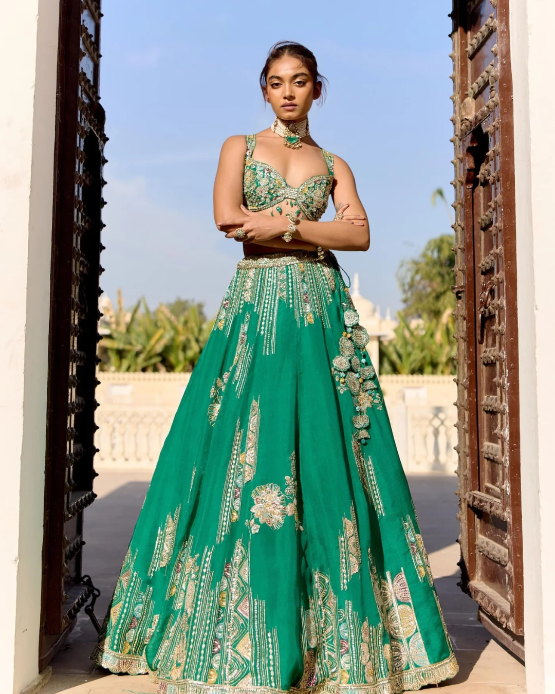 Osaa By Adarsh - Jewel Green Organza Lehenga Set From SAFAR