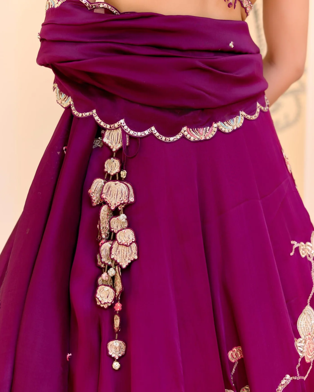 Osaa By Adarsh - Dark Plum Jaal Placement Lehenga Set From SAFAR