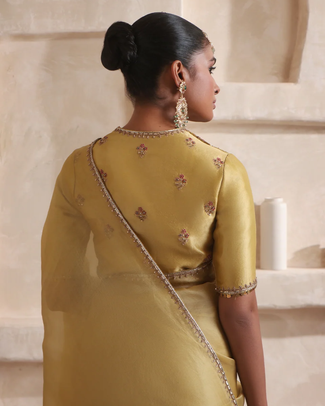 Niti Bothra - Zar-Rang Olive Green Multicolor Resham Saree Set