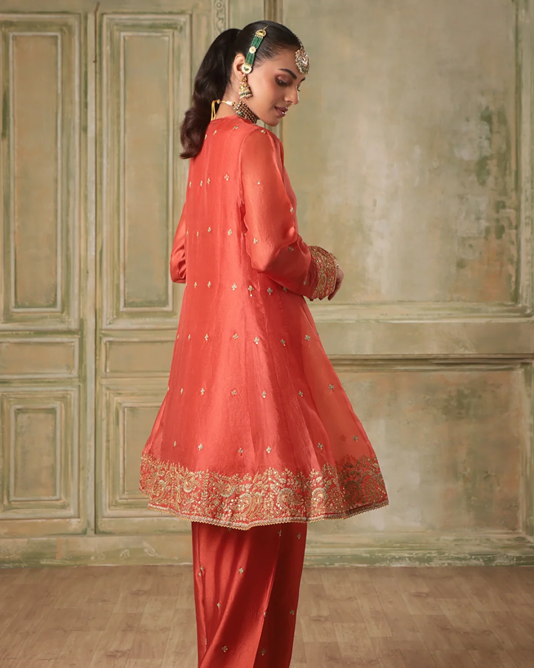 Niti Bothra - Zar-Rang Orange Short Pheran Kurta Set