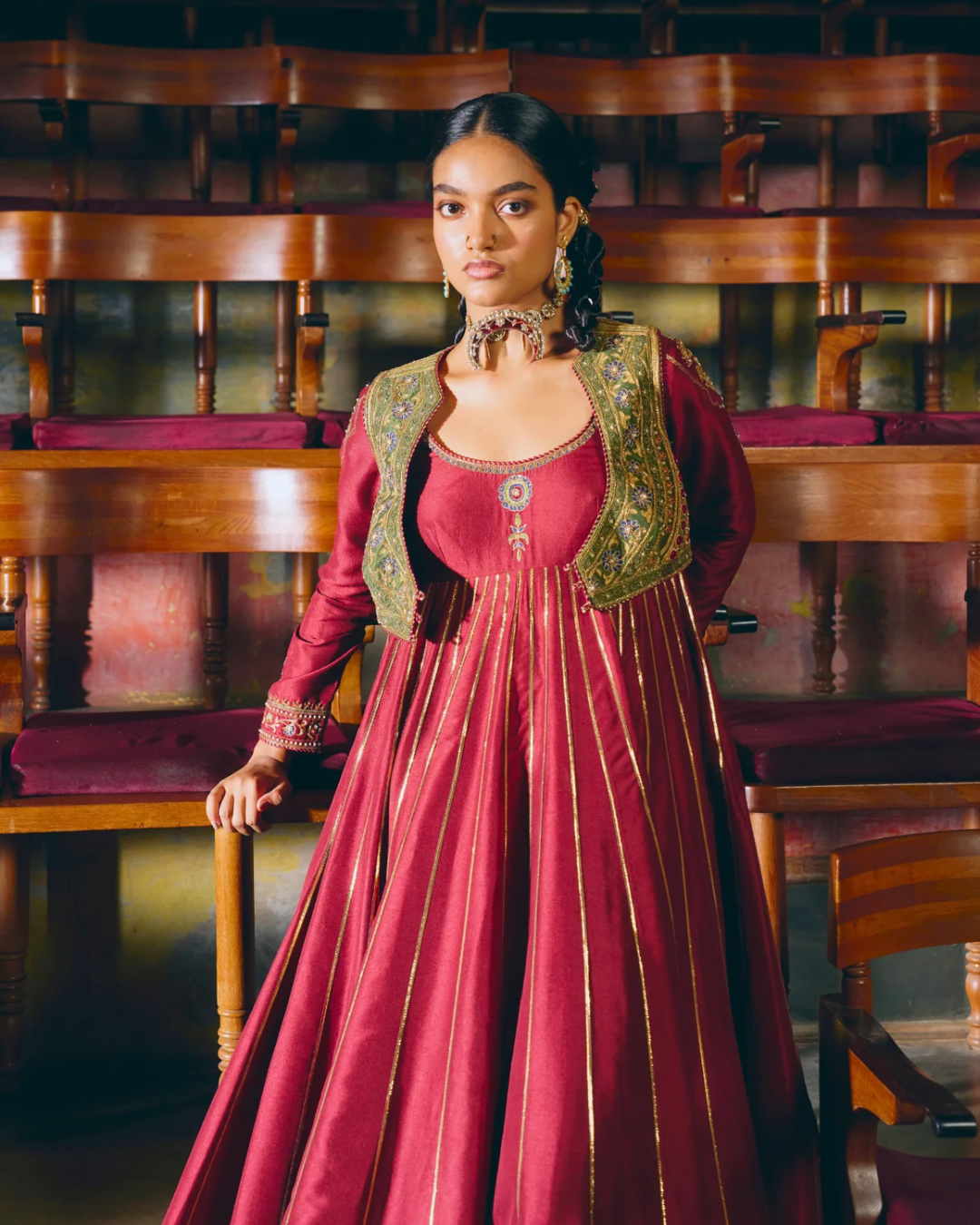 Aditi Gupta - Samarpana Red Anarkali Jacket Set From Chitrakatha