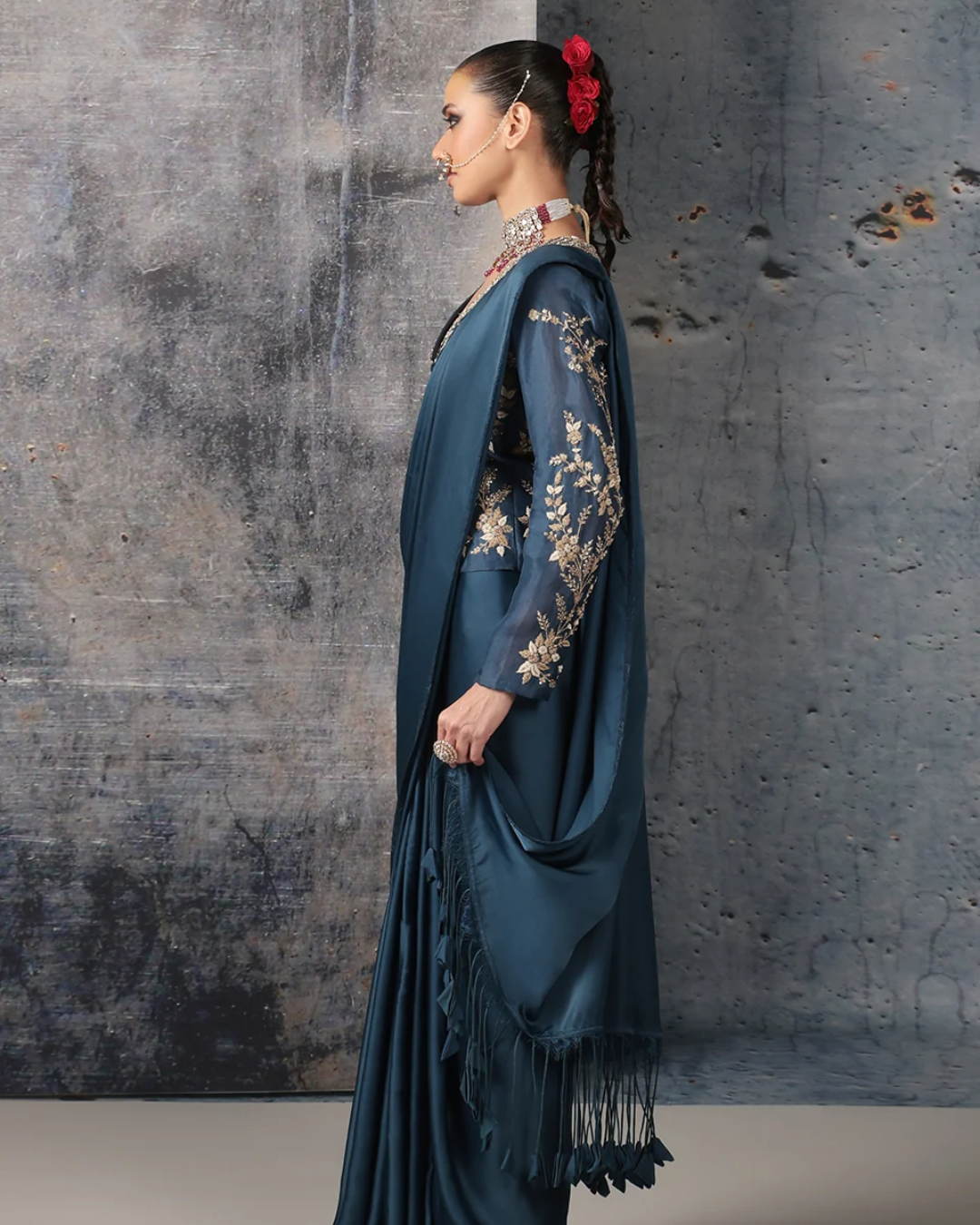 Niti Bothra - Zar-Rang Blue Jacket Saree Set