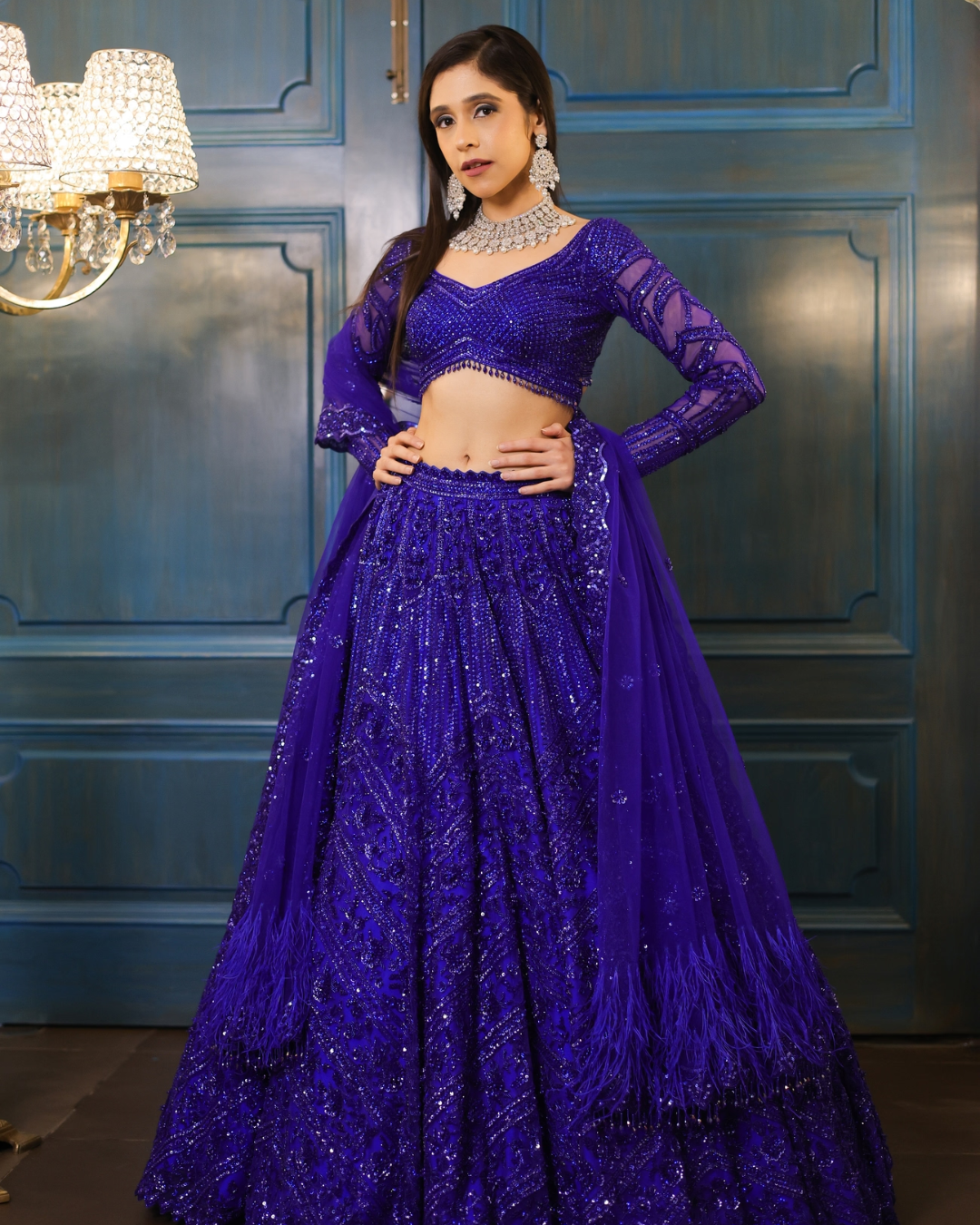 Isa by Dolly Wahal - Sanjana Blue Lehenga From Fiori
