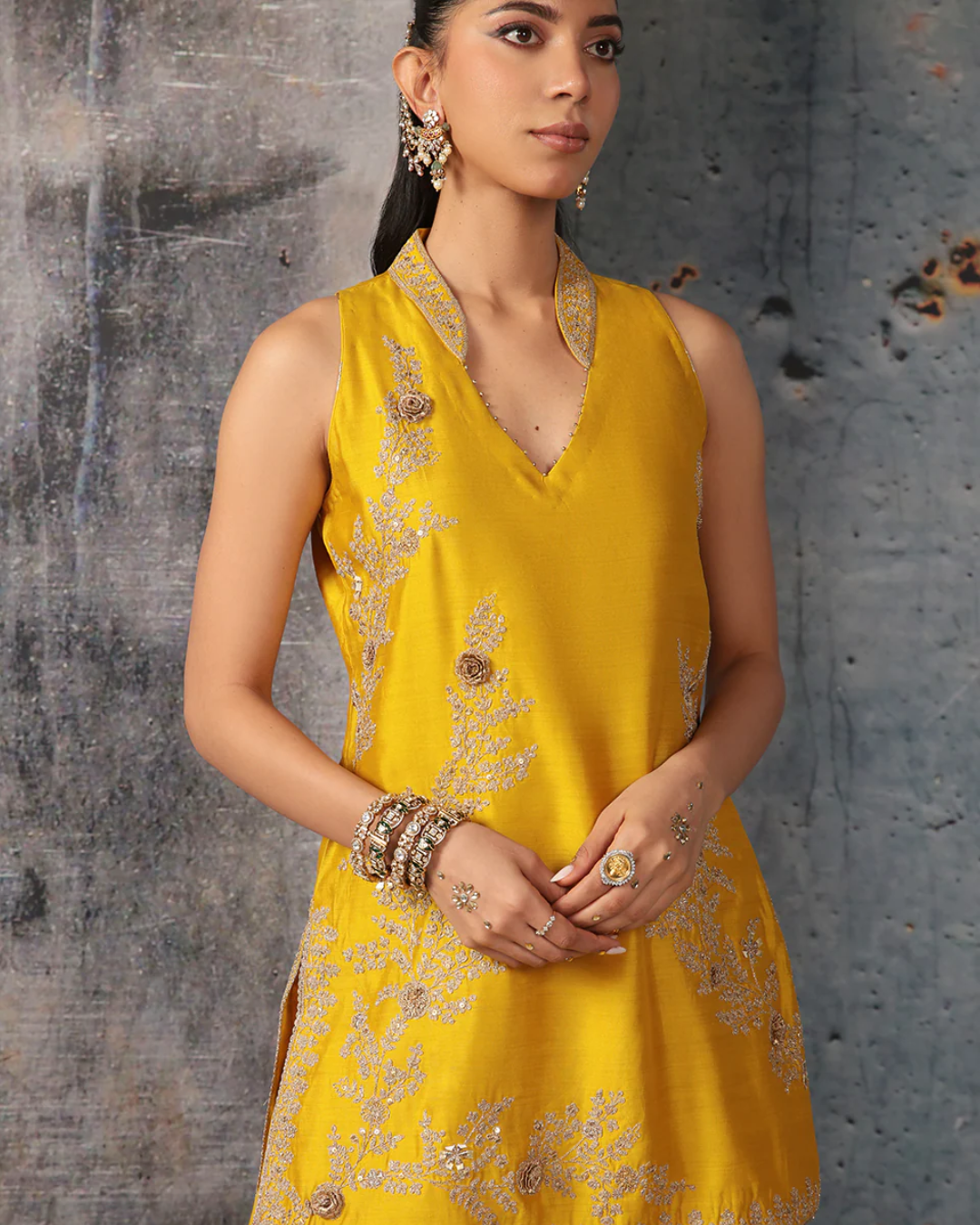 Niti Bothra - Mehrang Yellow Sleeveless Sharara Set