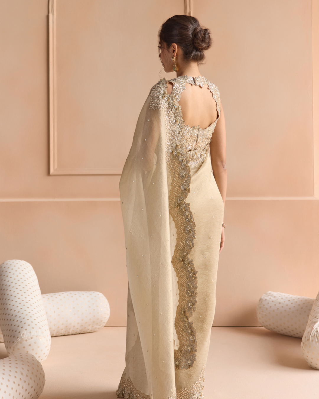 Osaa By Adarsh - Beige Champagne Tissue Saree Set From Off The Record
