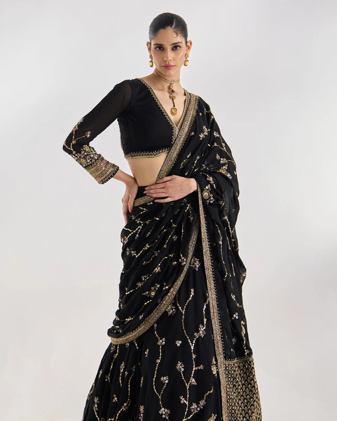 Prevasu - Black Georgette Lehenga Saree From Silsila