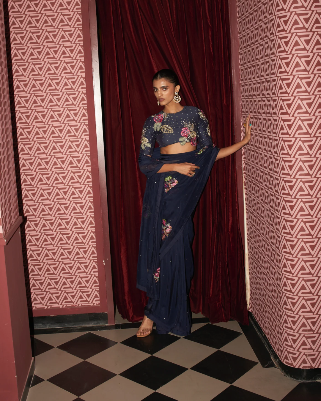 Rishi and Vibhuti - Midnight Floral Saree From Rock & Roll