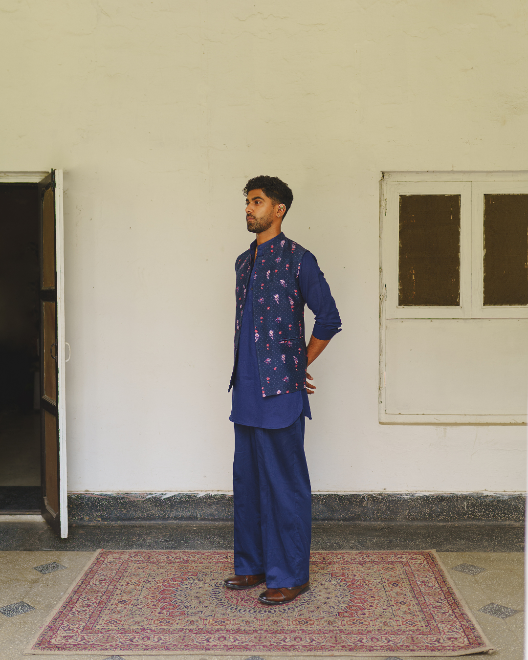 Aditi Gupta - Navy Blue Kurta Set With Nehru Jacket