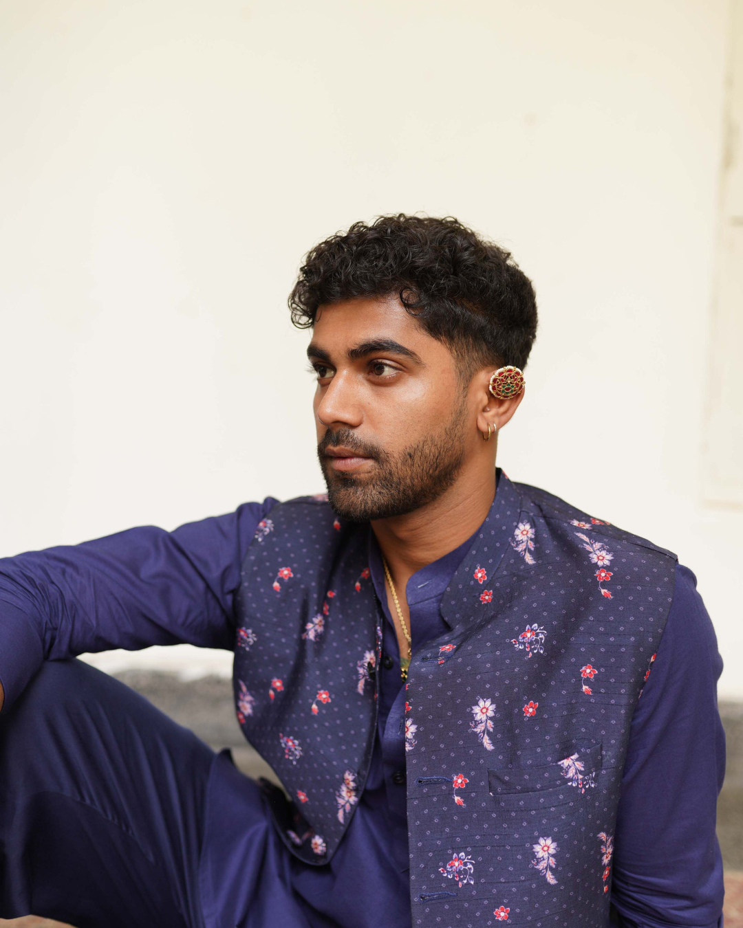 Aditi Gupta - Navy Blue Kurta Set With Nehru Jacket