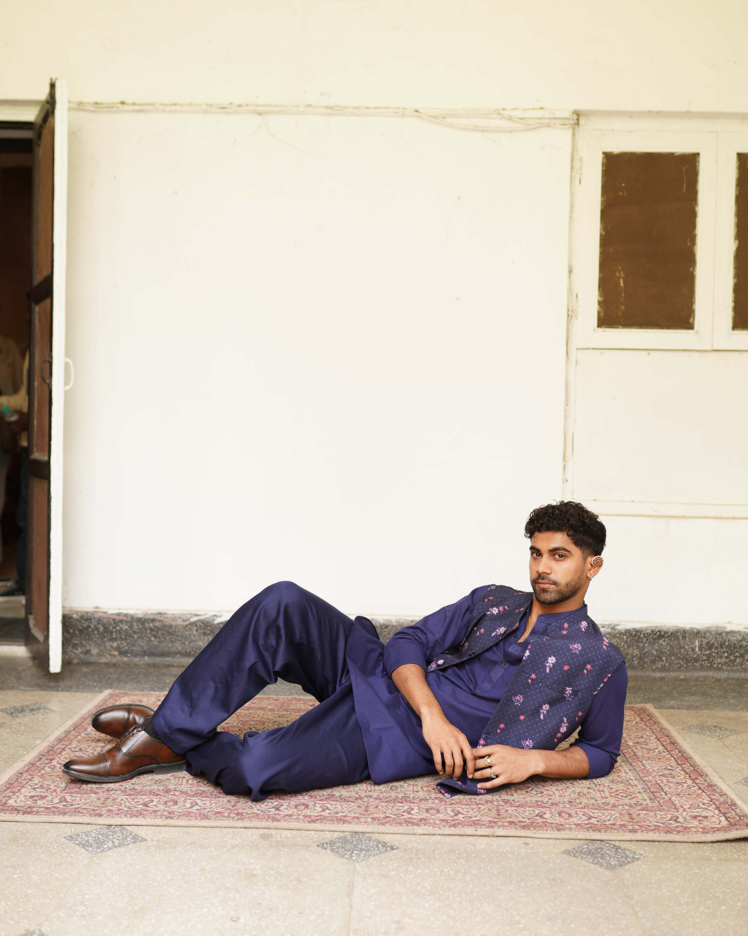 Aditi Gupta - Navy Blue Kurta Set With Nehru Jacket