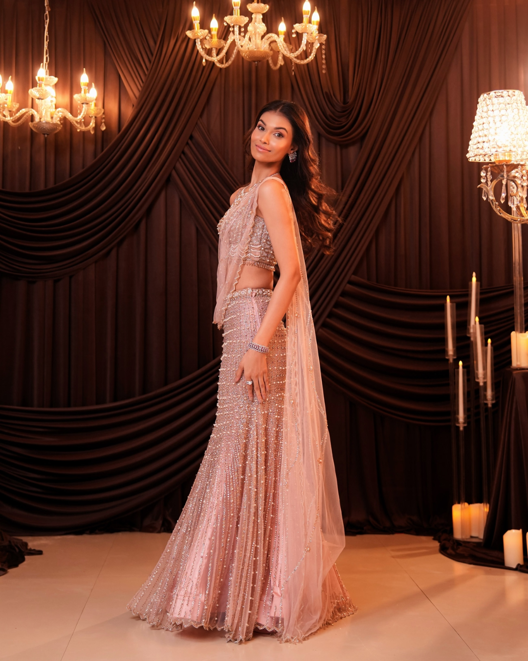 Isa by Dolly Wahal - Powder Pink Pearl Saree From Ittara