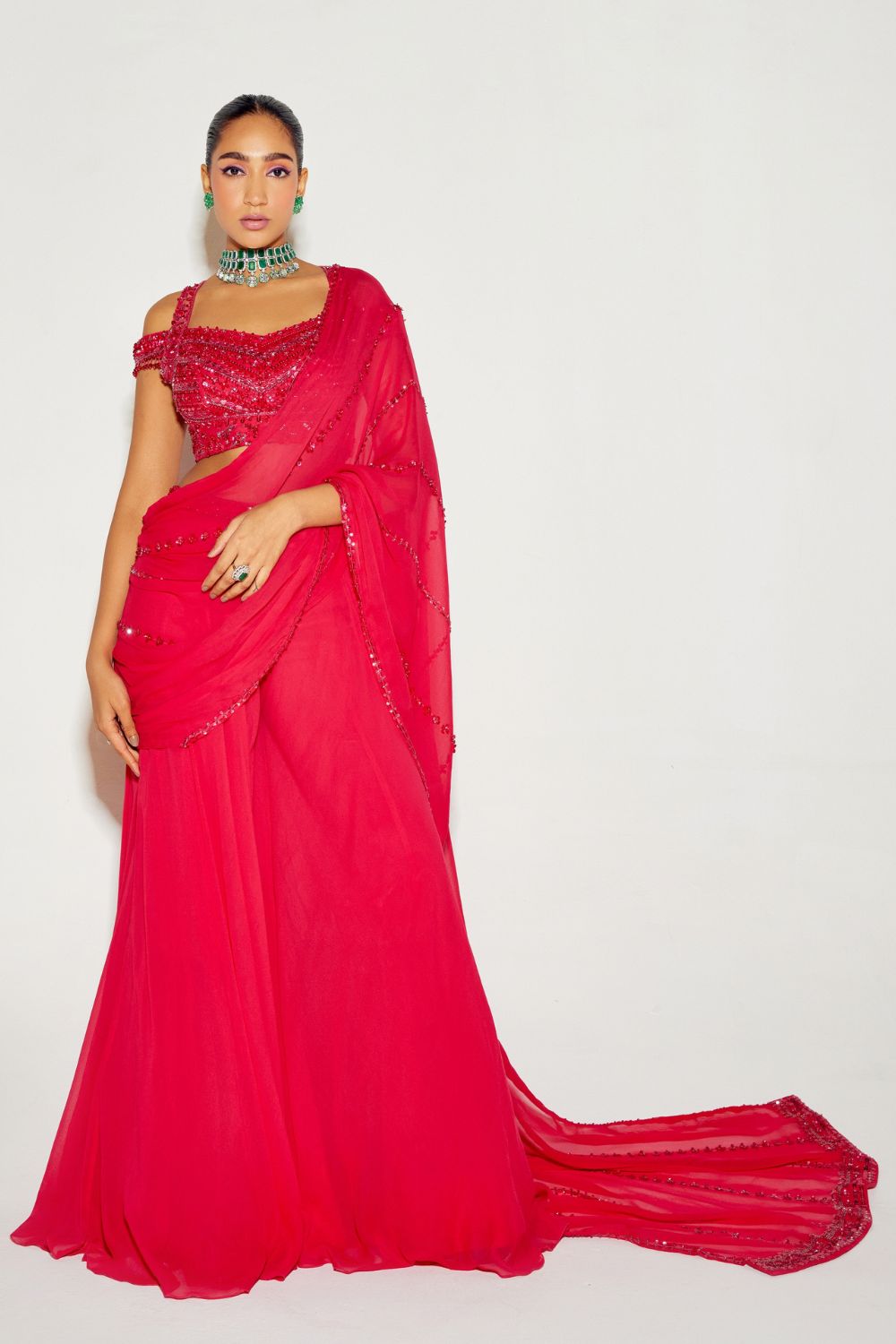 Sanya Gulati - Hot Pink Tonal Saree