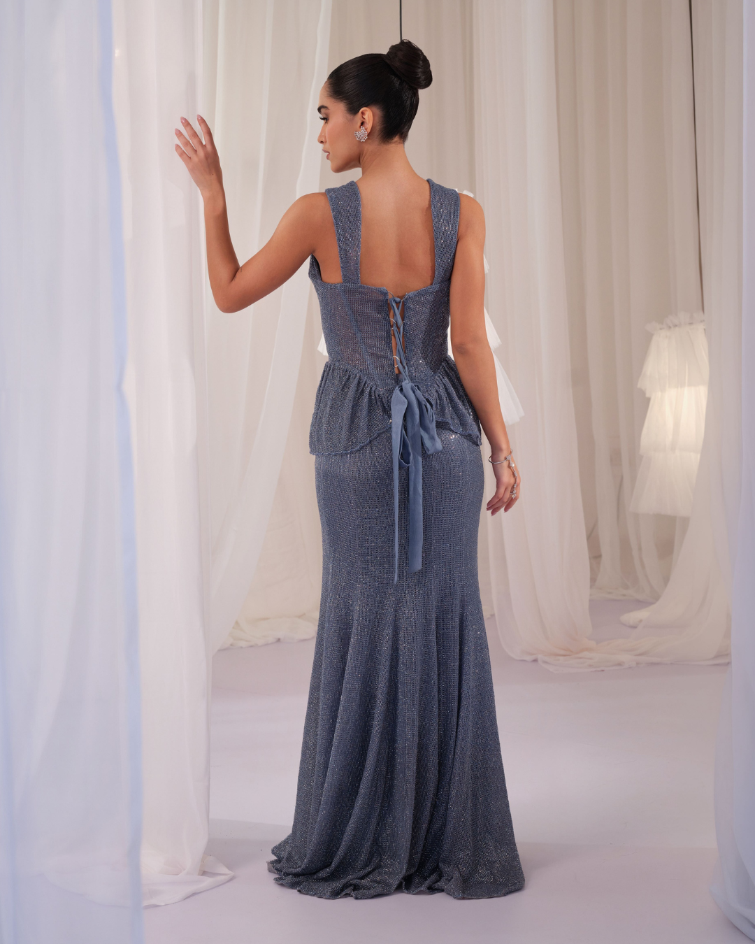 K&A By Karishma And Ashita - Frozen Blue Hand Embellished Corset With Skirt From First Love